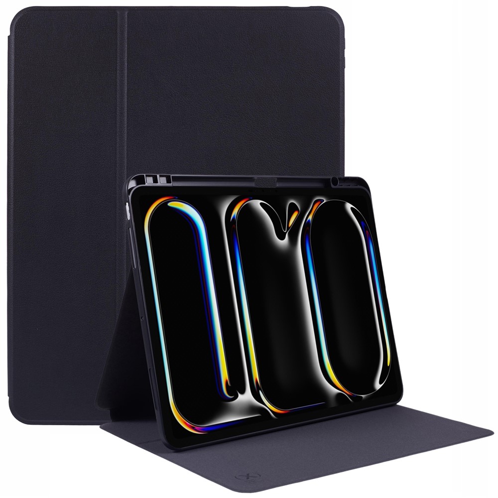 X-LEVEL For iPad Pro 13 (2025) / 13 (2024) Case Litchi Texture Leather Smart Tablet Cover with Pencil Holder - Black