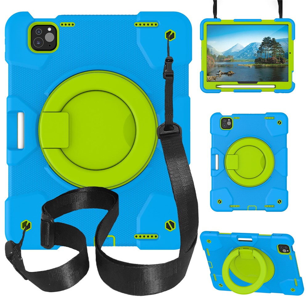 For iPad Pro 11 (2025) / 11 (2024) Case PC+Silicone Protective Tablet Cover with Shoulder Strap - Sky Blue