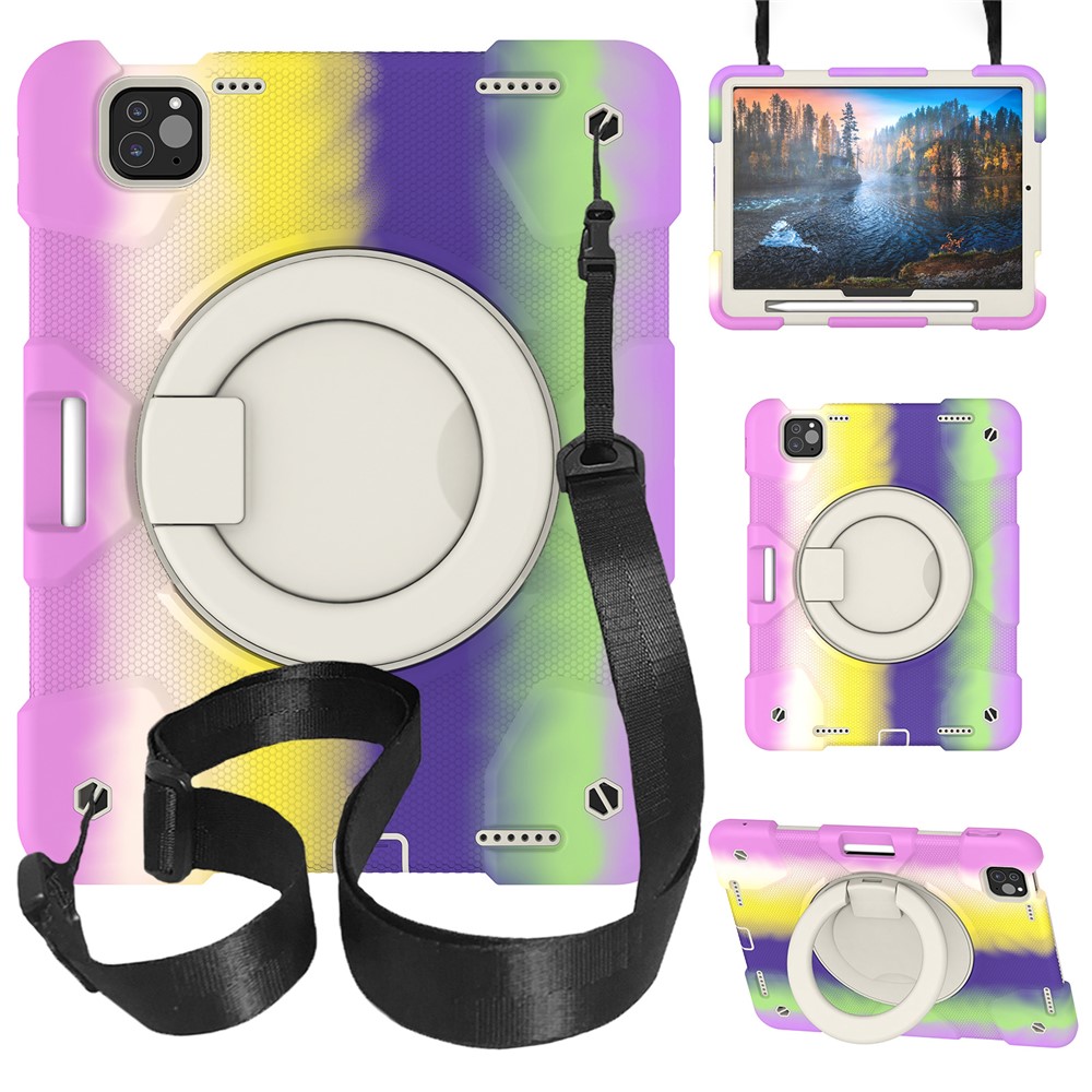 For iPad Pro 11 (2025) / 11 (2024) Case PC+Silicone Protective Tablet Cover with Shoulder Strap - Colorful Purple