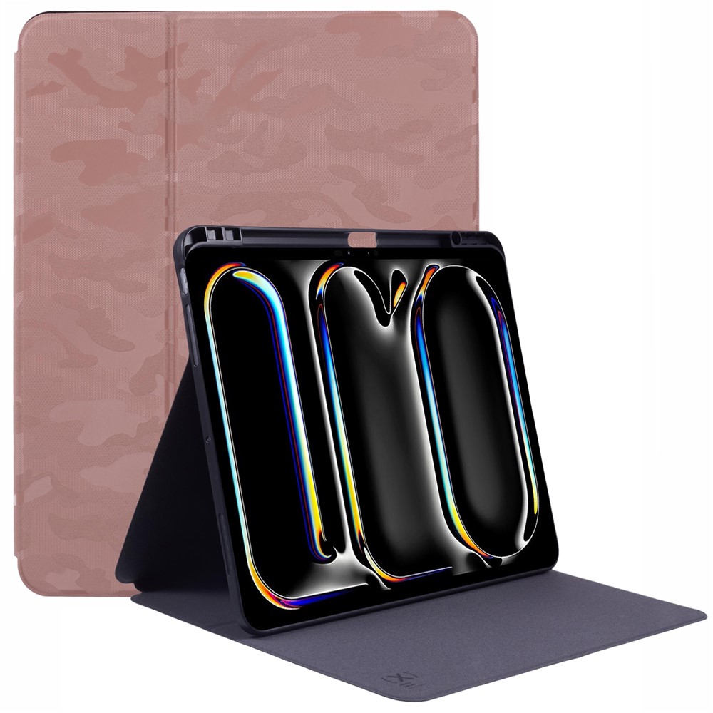 X-LEVEL For iPad Pro 13 (2025) / 13 (2024) Case Camouflage Pattern PU Leather Tablet Cover with Auto Wake / Sleep - Pink