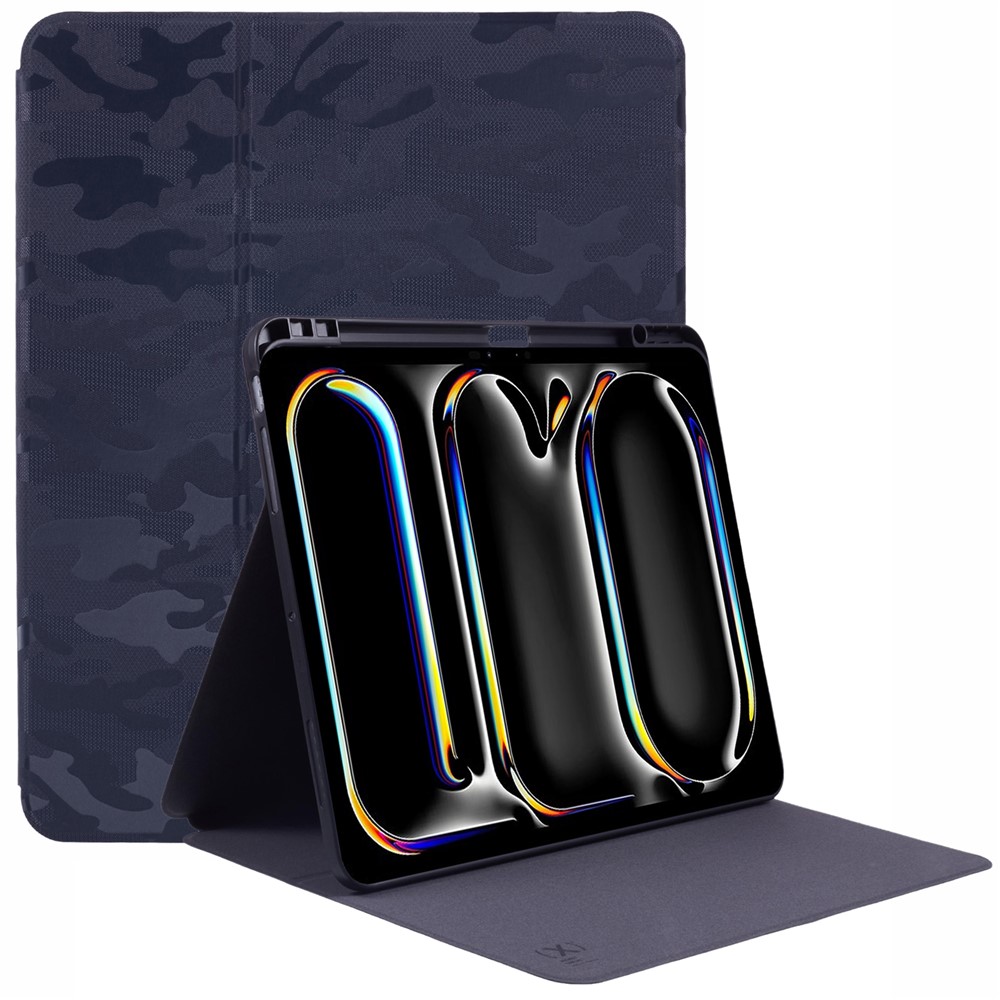 X-LEVEL For iPad Pro 13 (2025) / 13 (2024) Case Camouflage Pattern PU Leather Tablet Cover with Auto Wake / Sleep - Blue