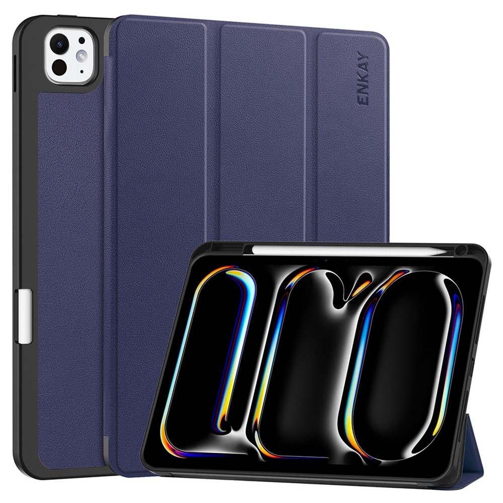 ENKAY HAT PRINCE For iPad Pro 13 (2025) / 13 (2024) Tri-Fold Stand Tablet Case PU Leather+TPU Smart Cover with Pencil Holder - Dark Blue