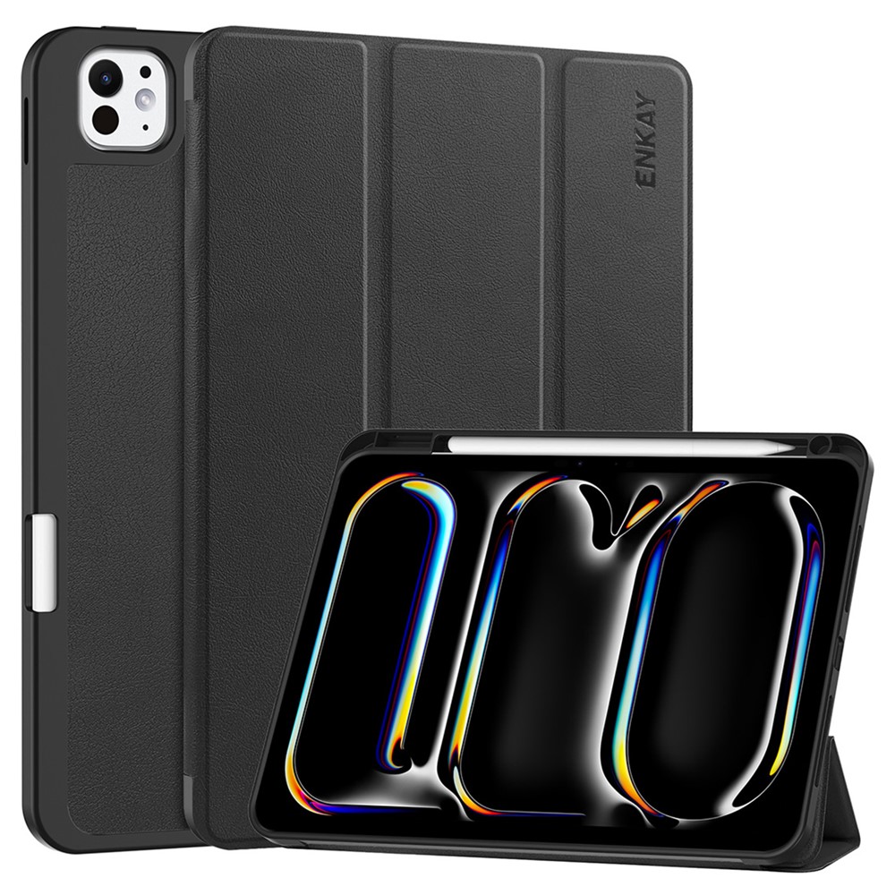 ENKAY HAT PRINCE For iPad Pro 13 (2025) / 13 (2024) Tri-fold Stand Tablet Case PU Leather+TPU Smart Cover with Pencil Holder - Black
