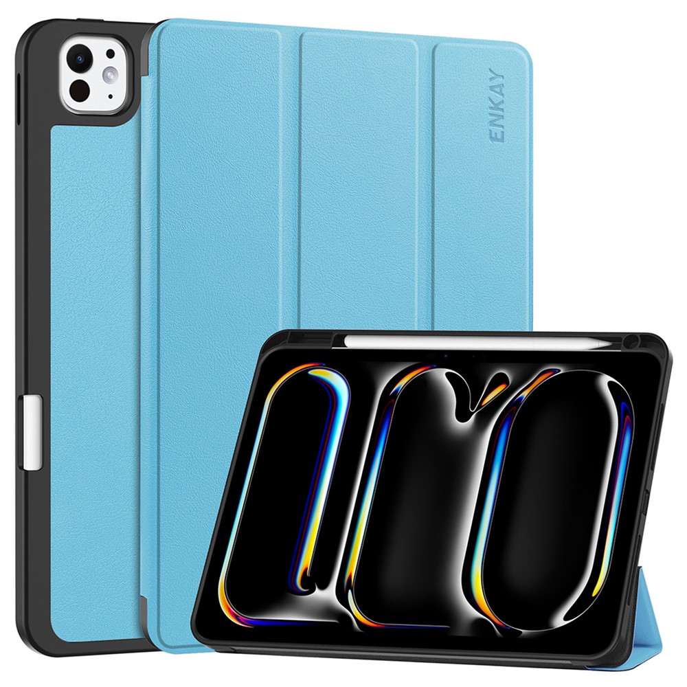 ENKAY HAT PRINCE For iPad Pro 11 (2025) / 11 (2024) Tri-Fold Stand Tablet Case PU Leather+TPU Smart Cover with Pencil Holder - Baby Blue