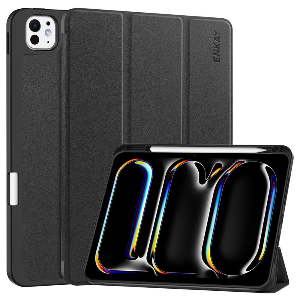 ENKAY HAT PRINCE For iPad Pro 11 (2025) / 11 (2024) Tri-Fold Stand Tablet Case PU Leather+TPU Smart Cover with Pencil Holder - Black