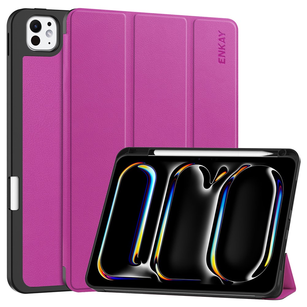 ENKAY HAT PRINCE For iPad Pro 11 (2025) / 11 (2024) Tri-Fold Stand Tablet Case PU Leather+TPU Smart Cover with Pencil Holder - Purple