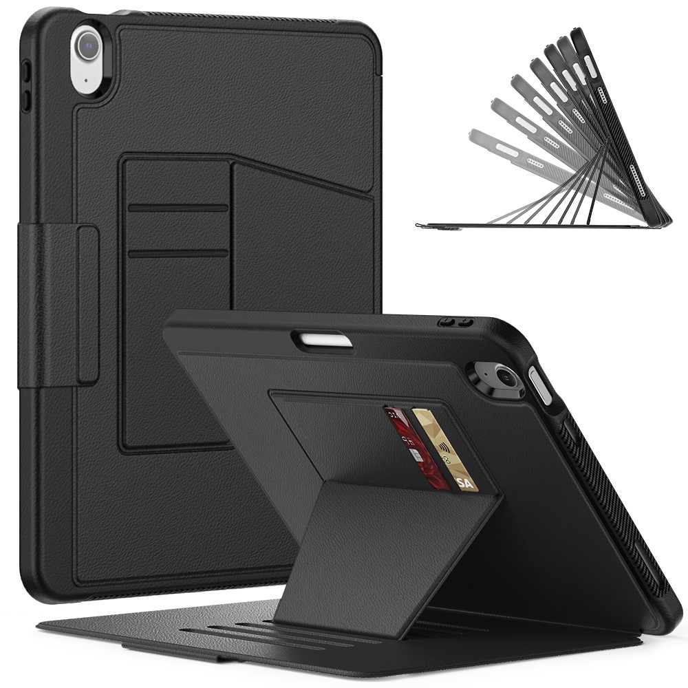 For iPad Air 11 (2025) / (2024) Auto Wake / Sleep PU Leather Tablet Case Card Holder Stand Cover with Pencil Slot - Black