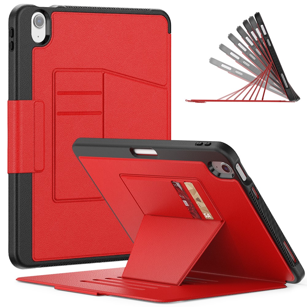 For iPad Air 11 (2025) / (2024) Auto Wake / Sleep PU Leather Tablet Case Card Holder Stand Cover with Pencil Slot - Red