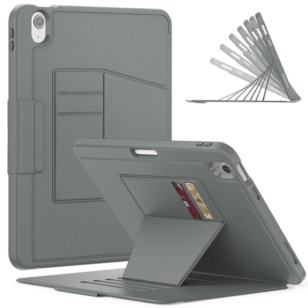 For iPad Air 11 (2025) / (2024) Auto Wake / Sleep PU Leather Tablet Case Card Holder Stand Cover with Pencil Slot - Grey