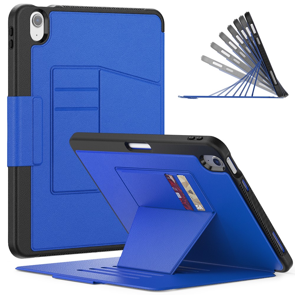 For iPad Air 11 (2025) / (2024) Auto Wake / Sleep PU Leather Tablet Case Card Holder Stand Cover with Pencil Slot - Dark Blue