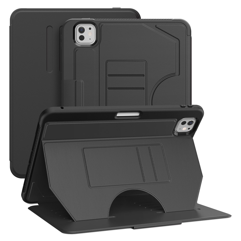 For iPad Pro 11 (2025) / 11 (2024) PU Leather Tablet Case Card Holder Auto Wake / Sleep Stand Cover with Pencil Slot - Black