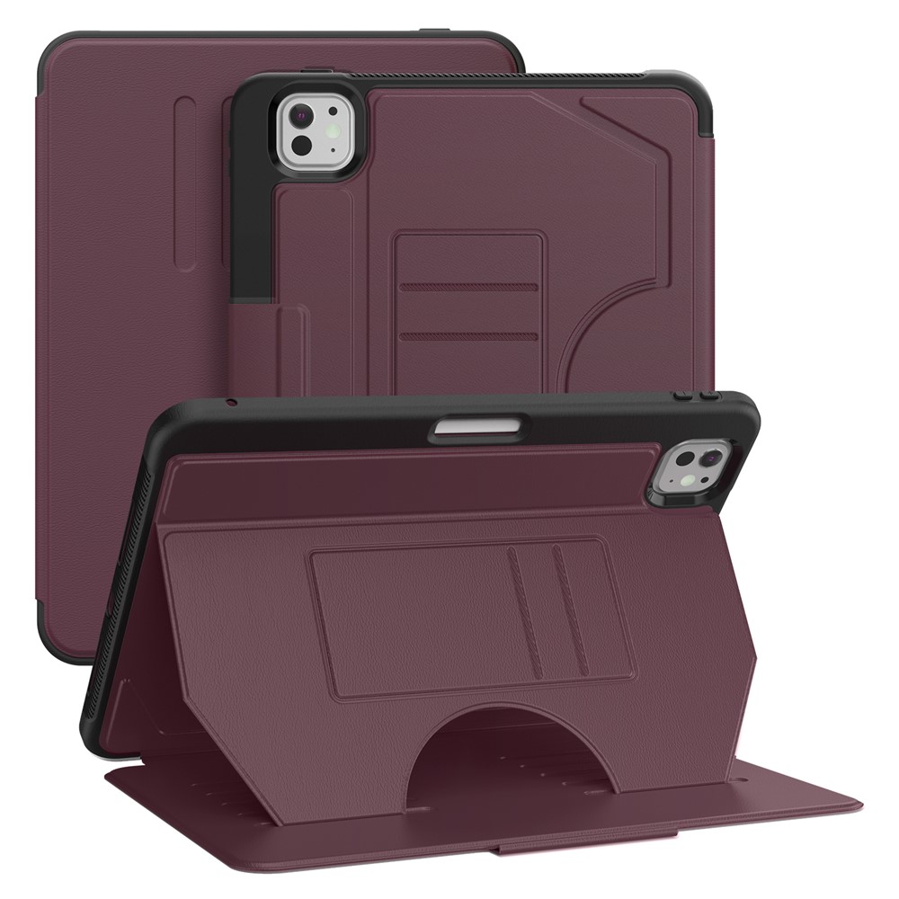 For iPad Pro 11 (2025) / 11 (2024) PU Leather Tablet Case Card Holder Auto Wake / Sleep Stand Cover with Pencil Slot - Purple