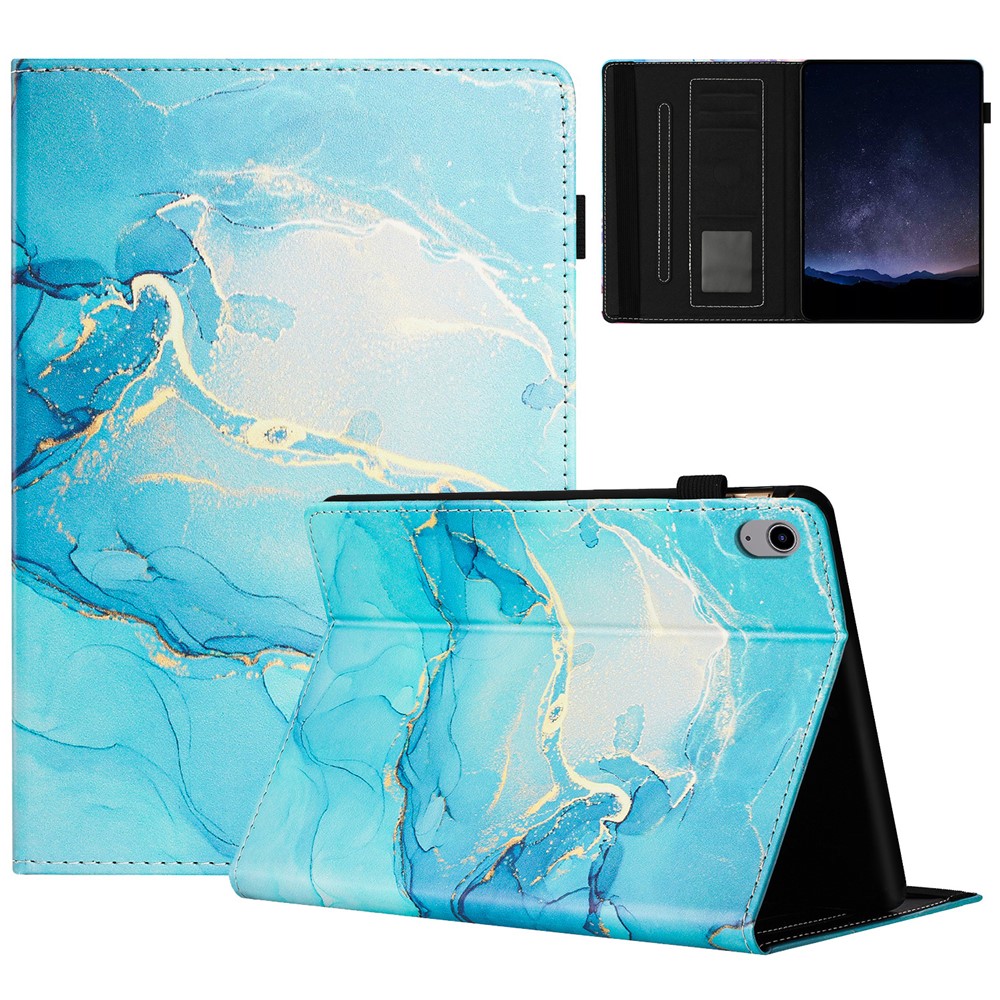 For iPad (2025) / 10.9 (2022) Case Marble Pattern Leather Stand Cover with Auto Wake / Sleep - Green
