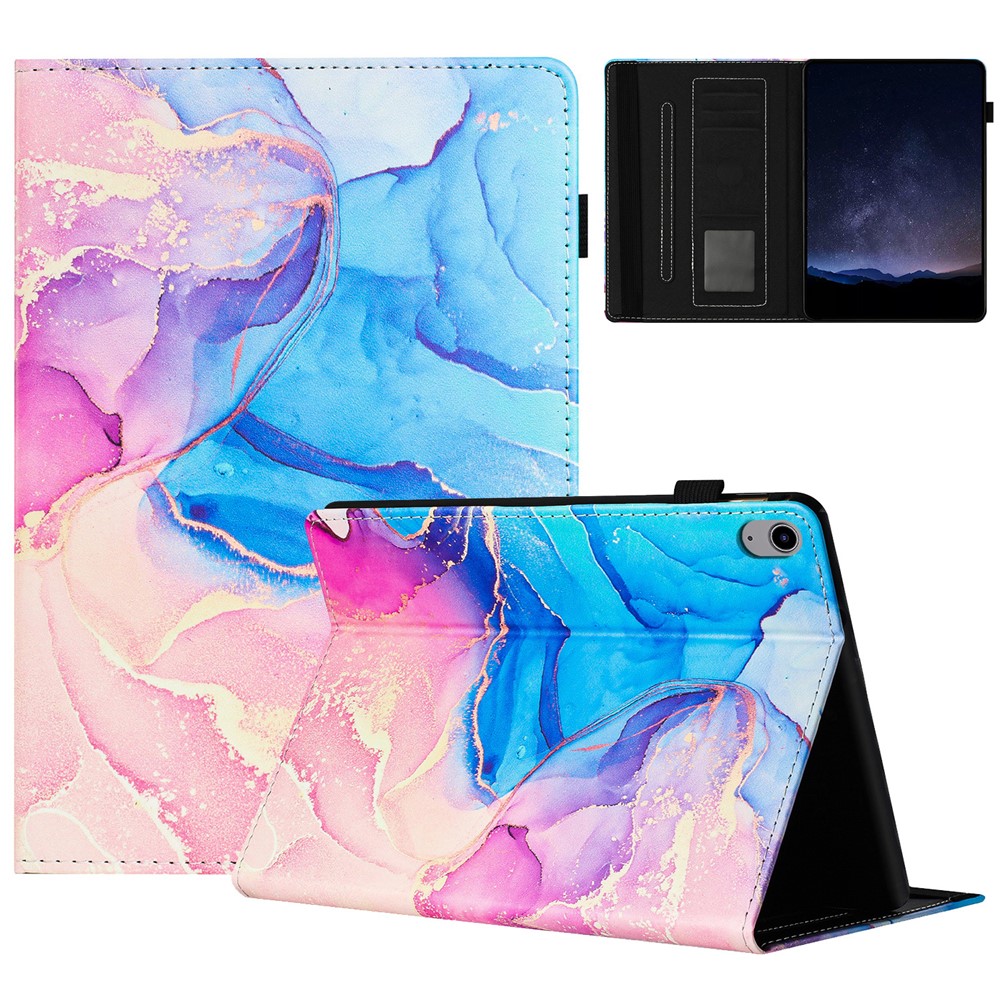 For iPad (2025) / 10.9 (2022) Case Marble Pattern Leather Stand Cover with Auto Wake / Sleep - Pink  /  Blue
