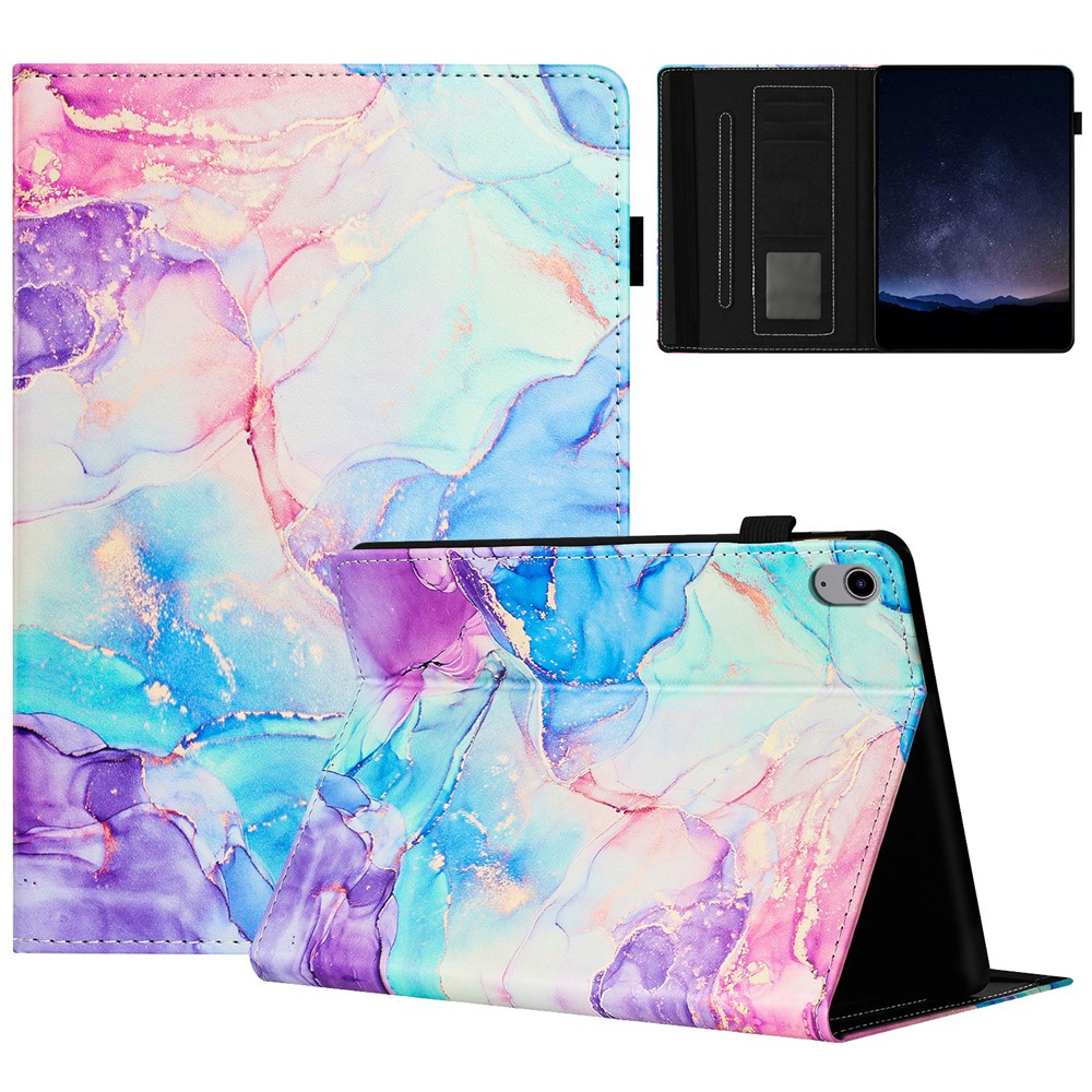 For iPad (2025) / 10.9 (2022) Case Marble Pattern Leather Stand Cover with Auto Wake / Sleep - Purple / Blue