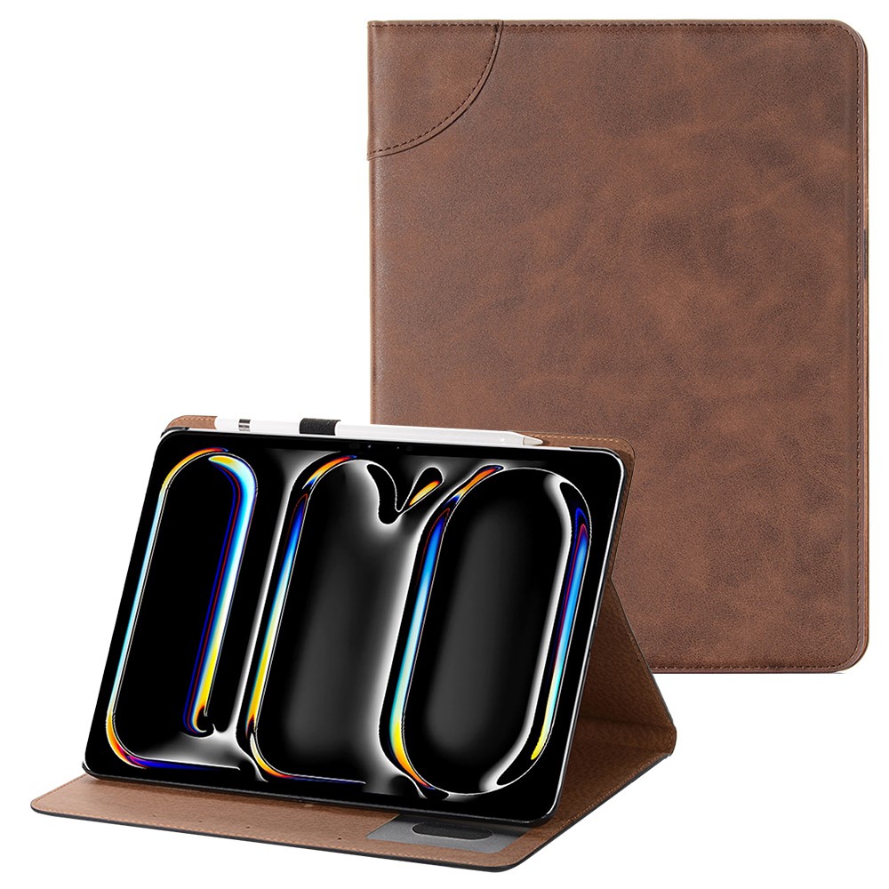 For iPad Pro 13 (2025) / 13 (2024) Case Auto Wake / Sleep Retro PU Leather Wallet Tablet Cover - Dark Brown