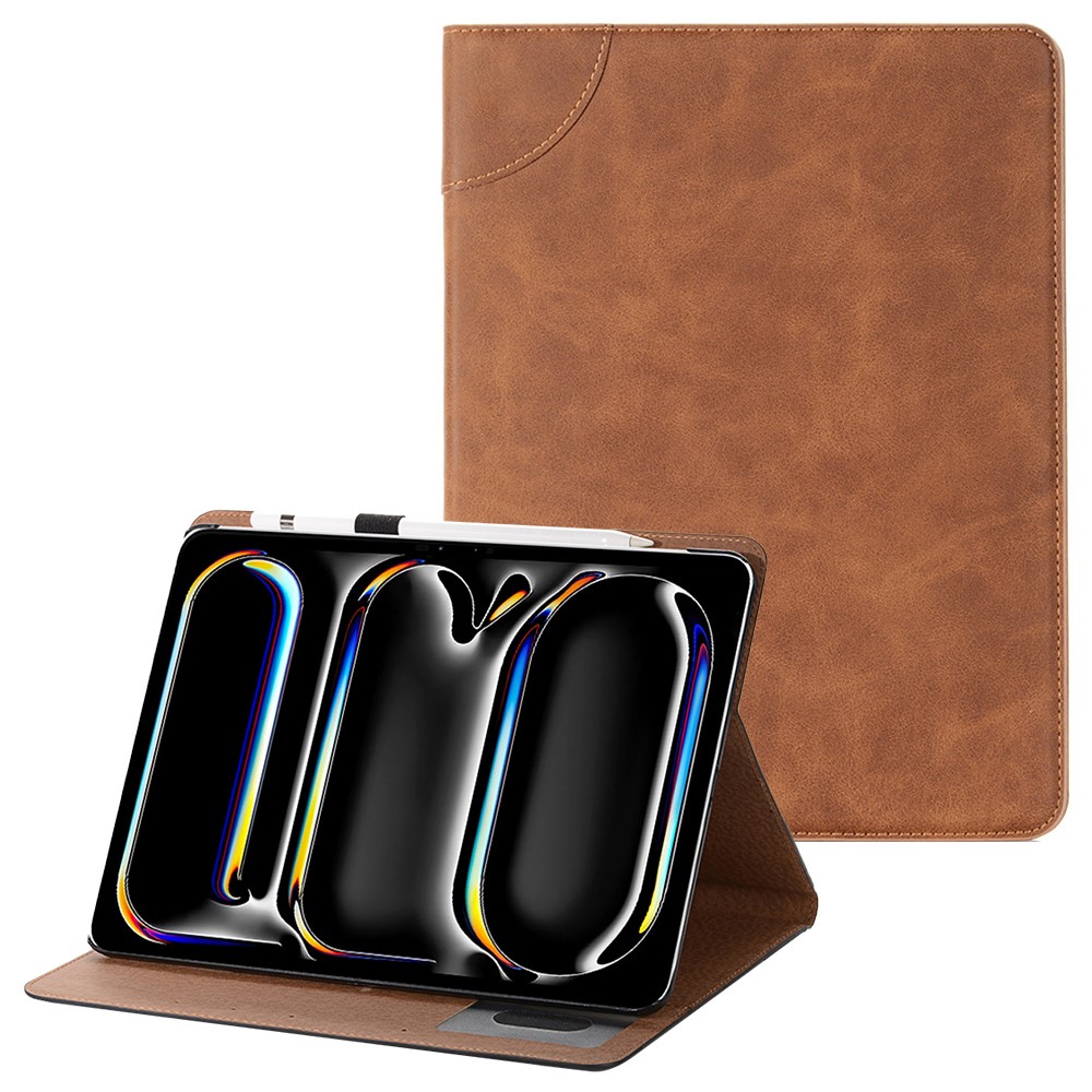 For iPad Pro 13 (2025) / 13 (2024) Case Auto Wake / Sleep Retro PU Leather Wallet Tablet Cover - Light Brown