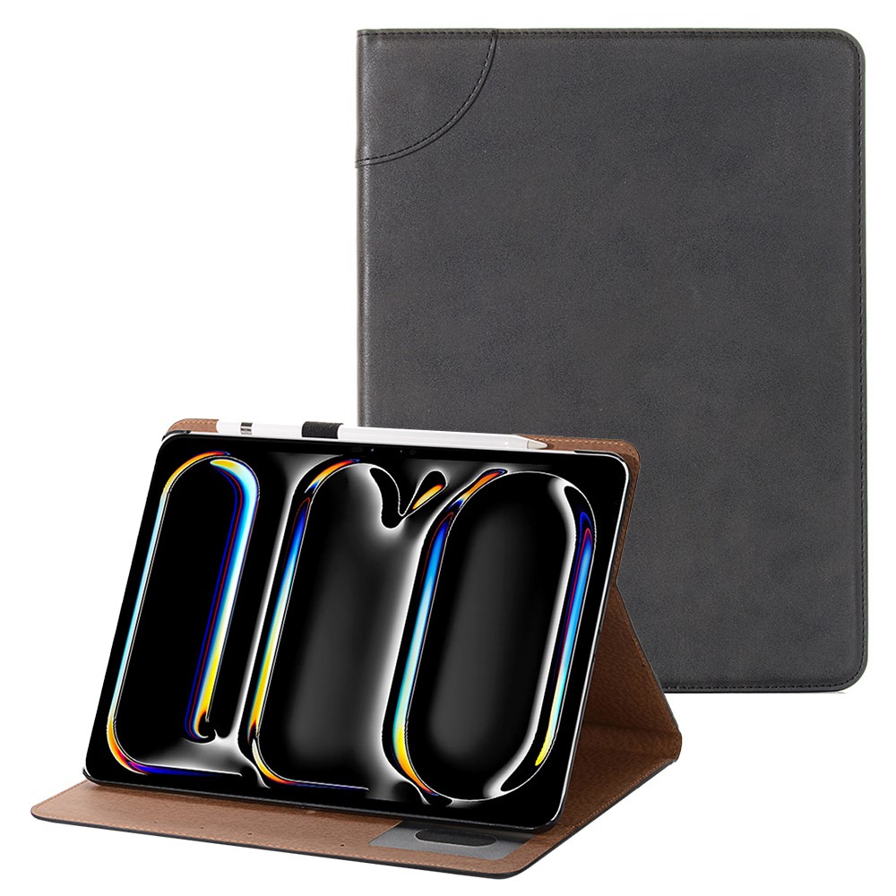 For iPad Pro 13 (2025) / 13 (2024) Case Auto Wake / Sleep Retro PU Leather Wallet Tablet Cover - Black