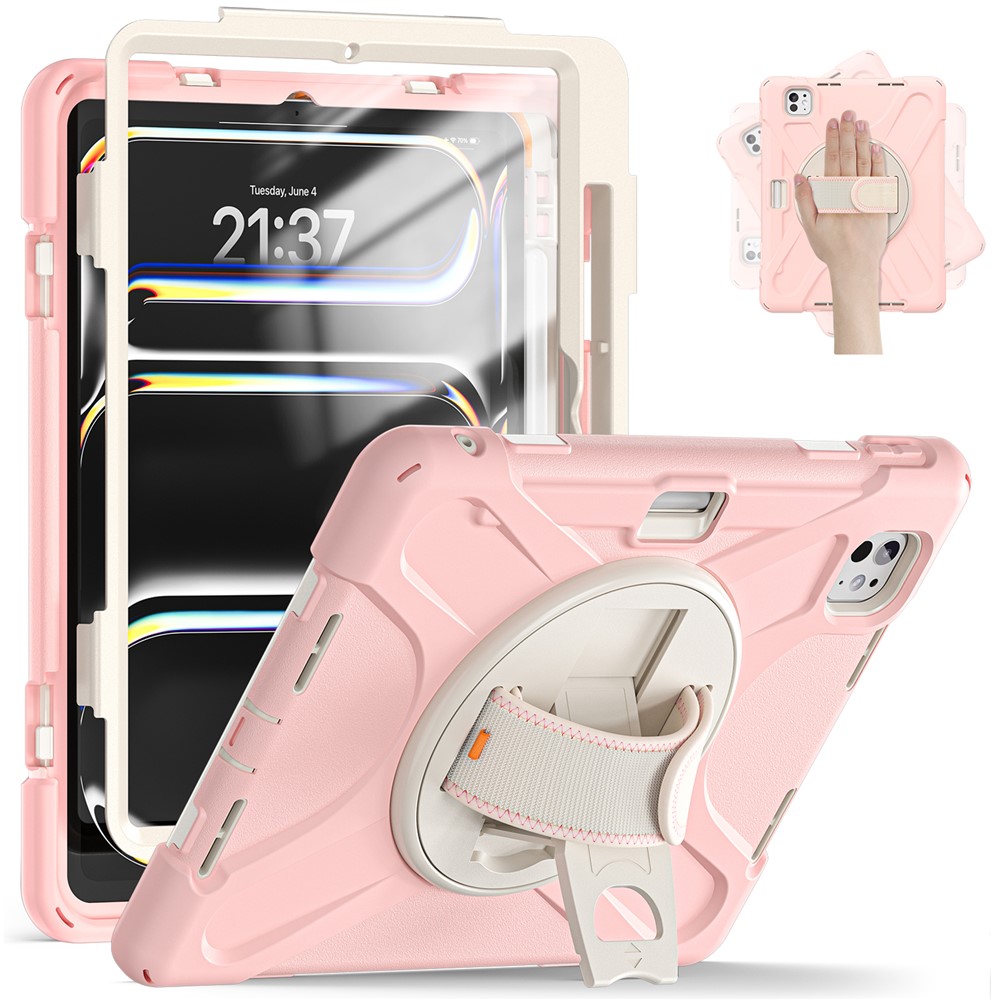 For iPad Pro 13 (2025) / (2024) Case TPU+PC+Silicone Kickstand Tablet Cover with Pen Slot - Pink