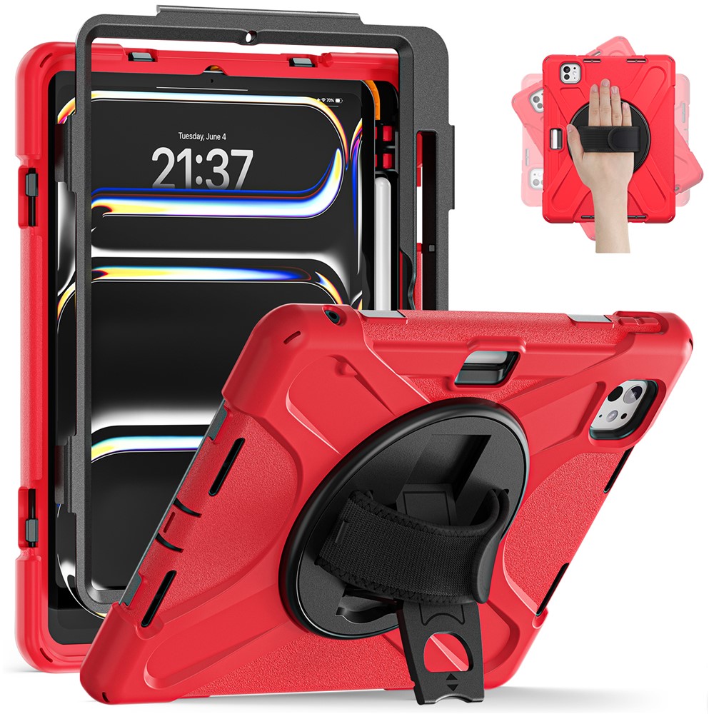 For iPad Pro 13 (2025) / (2024) Case TPU+PC+Silicone Kickstand Tablet Cover with Pen Slot - Red