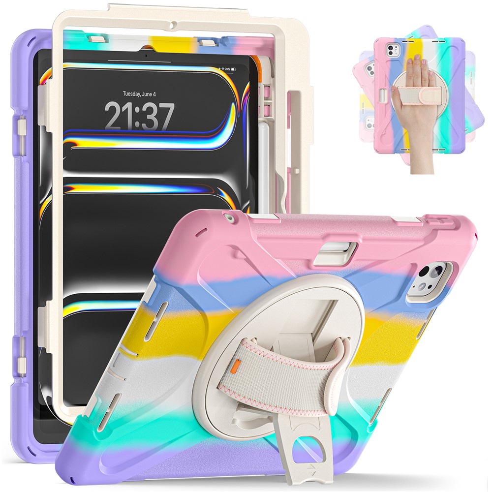For iPad Pro 13 (2025) / (2024) Case TPU+PC+Silicone Kickstand Tablet Cover with Pen Slot - Colorful Pink