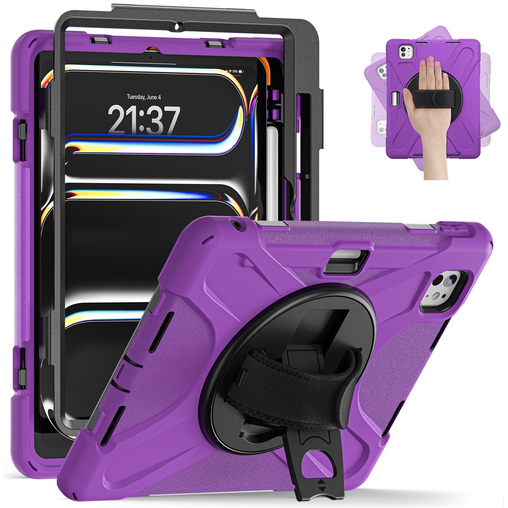 For iPad Pro 13 (2025) / (2024) Case TPU+PC+Silicone Kickstand Tablet Cover with Pen Slot - Purple