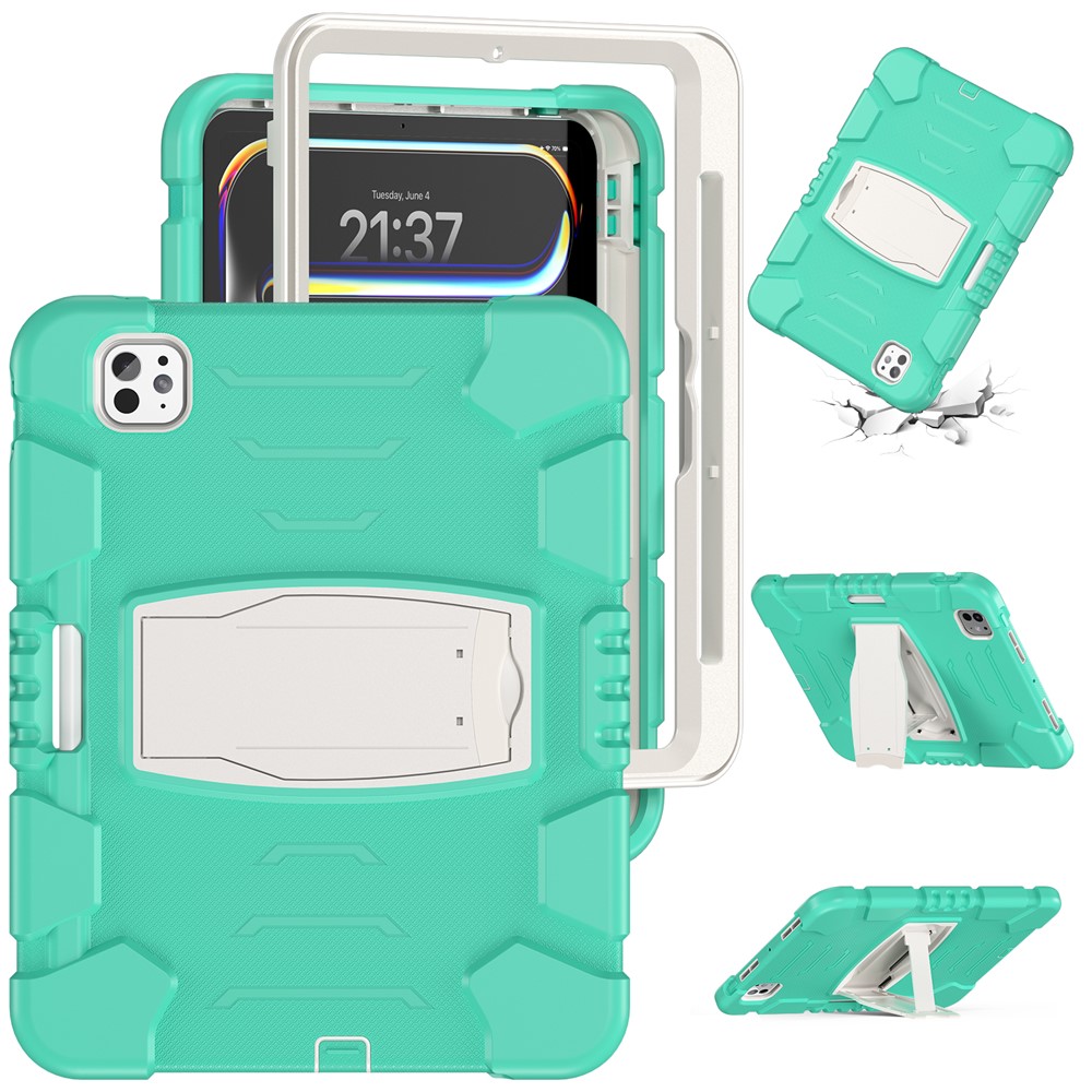 For iPad Pro 11 (2025) / 11 (2024) Case PC+Silicone Tablet Cover with Kickstand - Mint Green