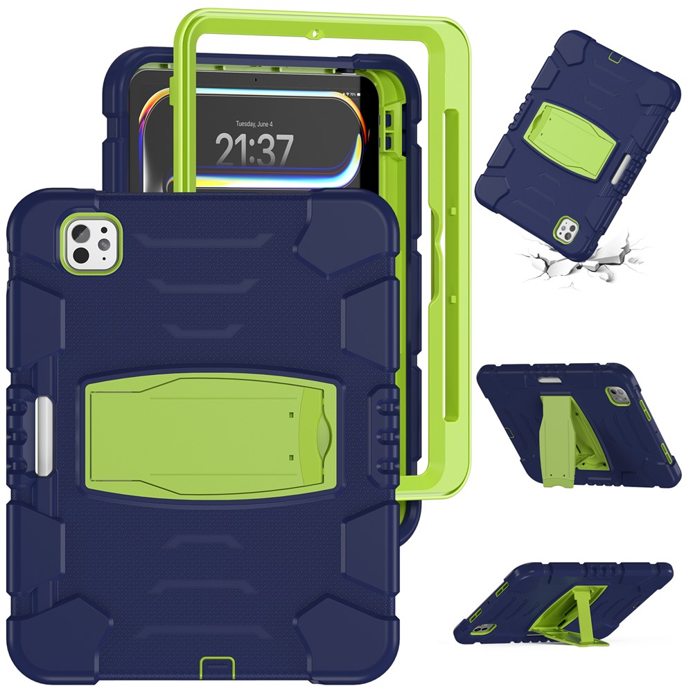 For iPad Pro 11 (2025) / 11 (2024) Case PC+Silicone Tablet Cover with Kickstand - Navy Blue+Lime