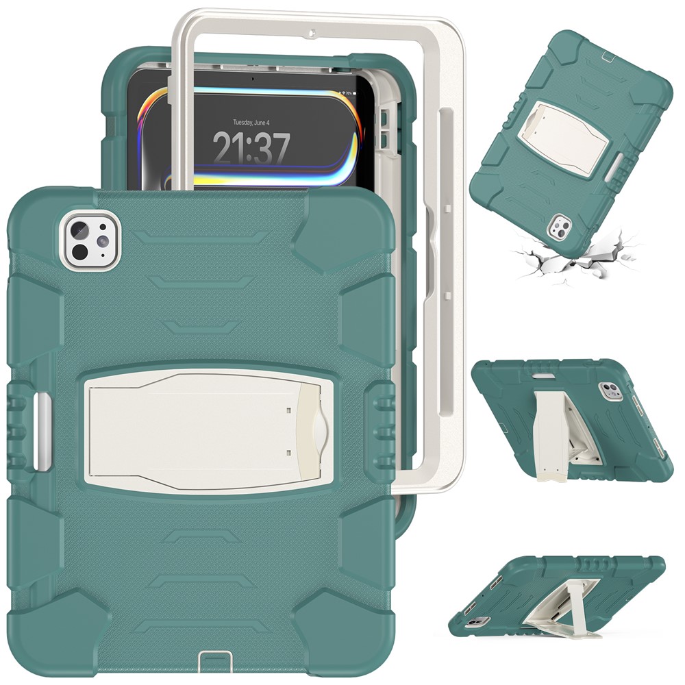 For iPad Pro 11 (2025) / 11 (2024) Case PC+Silicone Tablet Cover with Kickstand - Emerald Green
