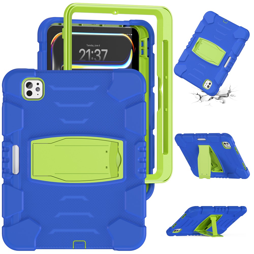 For iPad Pro 11 (2025) / 11 (2024) Case PC+Silicone Tablet Cover with Kickstand - Blue+Lime