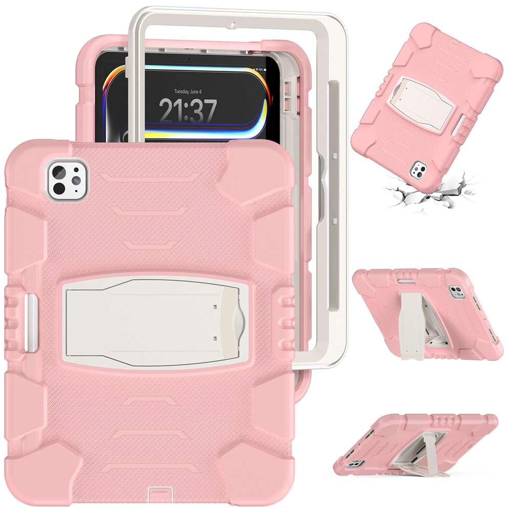 For iPad Pro 11 (2025) / 11 (2024) Case PC+Silicone Tablet Cover with Kickstand - Cherry Blossoms Pink