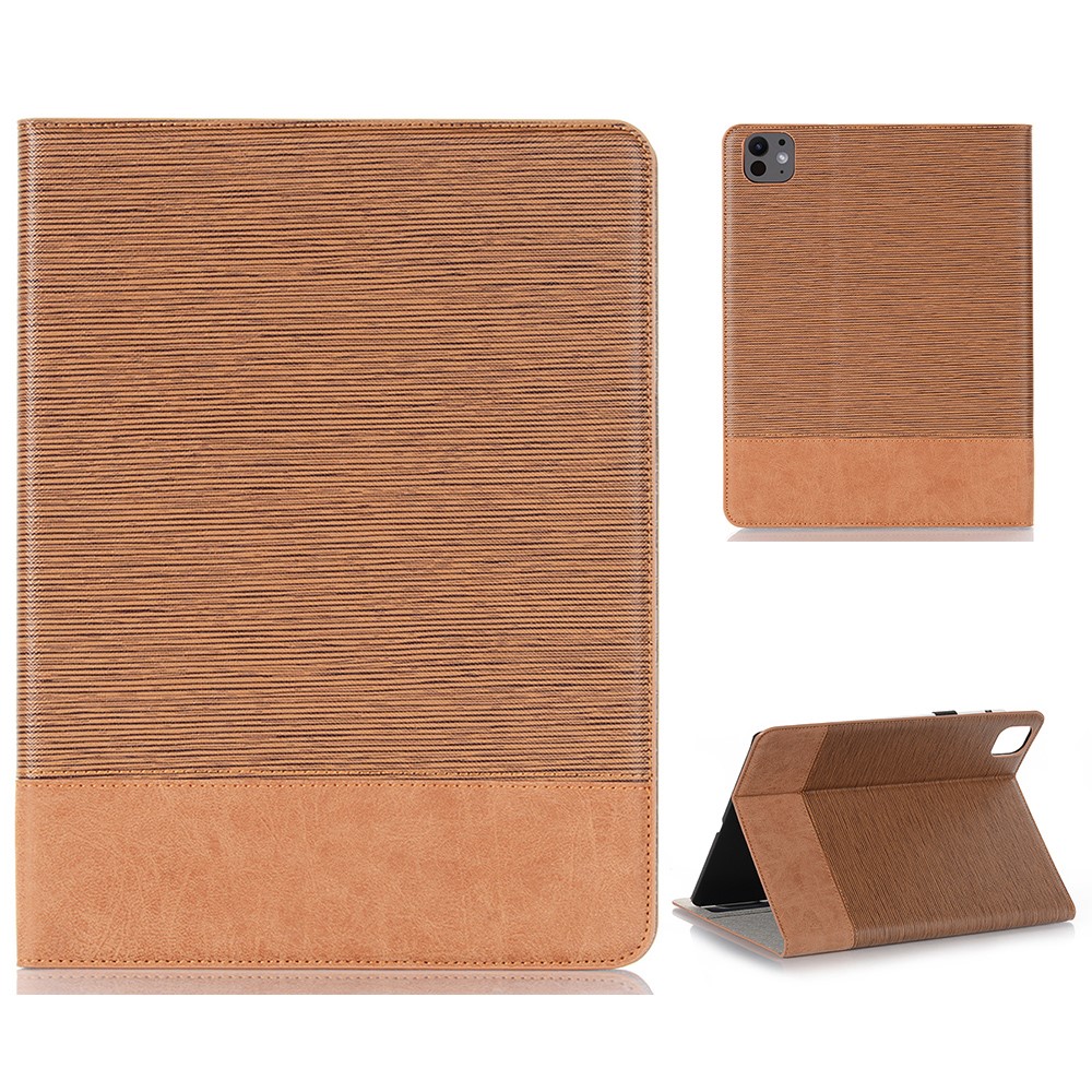 For iPad Pro 11 (2025) / 11 (2024) Case Auto Wake / Sleep PU Leather Tablet Cover Cross Texture Splicing - Light Brown