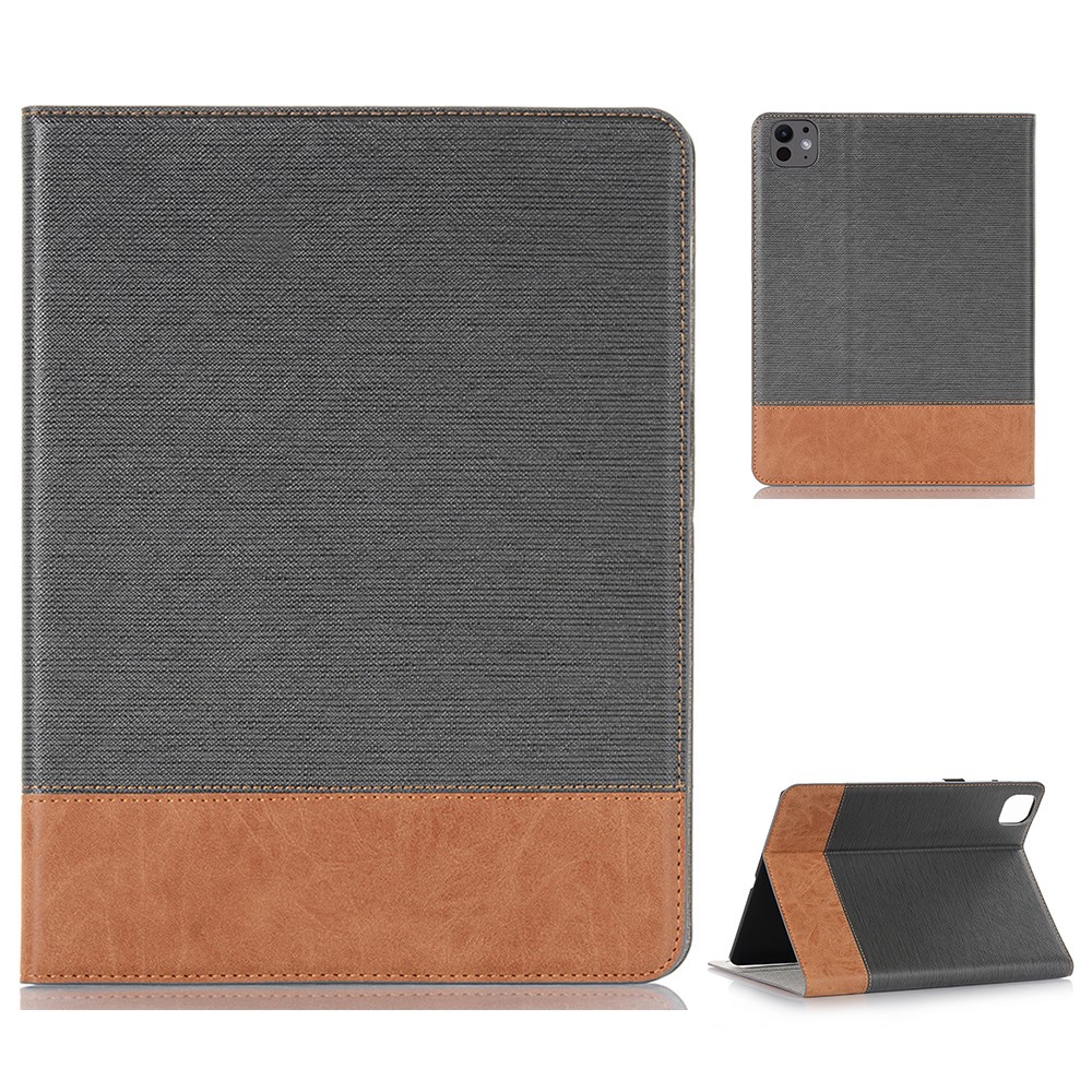 For iPad Pro 11 (2025) / 11 (2024) Case Auto Wake / Sleep PU Leather Tablet Cover Cross Texture Splicing - Grey