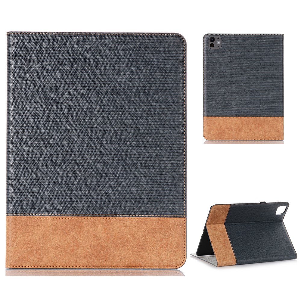 For iPad Pro 11 (2025) / 11 (2024) Case Auto Wake / Sleep PU Leather Tablet Cover Cross Texture Splicing - Dark Blue