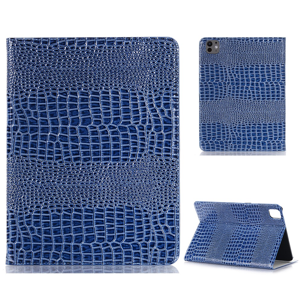 For iPad Pro 11 (2025) / 11 (2024) Case PU Leather Crocodile Texture Tablet Cover Auto Wake / Sleep - Blue
