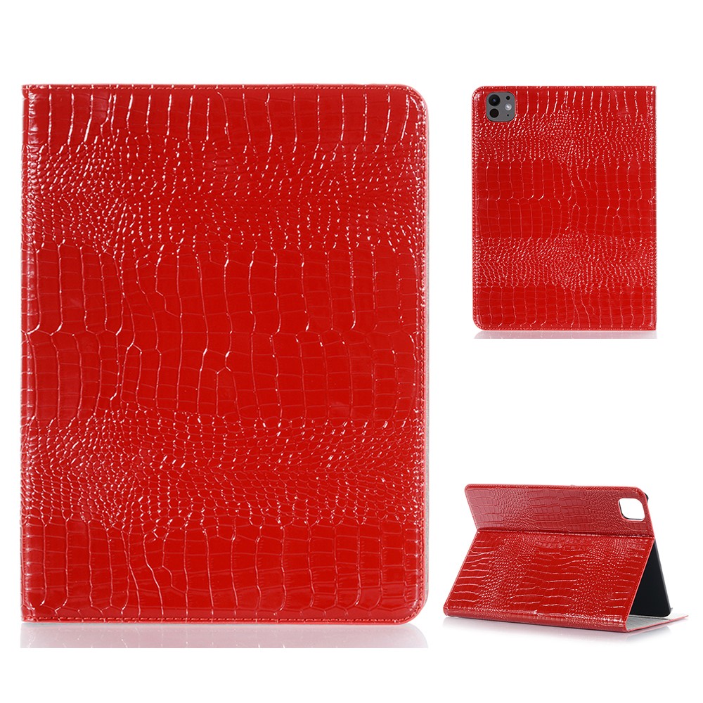 For iPad Pro 11 (2025) / 11 (2024) Case PU Leather Crocodile Texture Tablet Cover Auto Wake / Sleep - Red