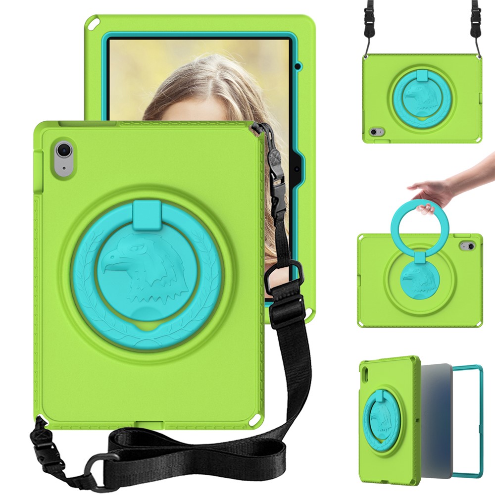 For iPad (2025) / 10.9 (2022) / Air 11 (2025) / (2024) Case Eagle Pattern Rotating Kickstand Tablet Cover with Shoulder Strap - Green