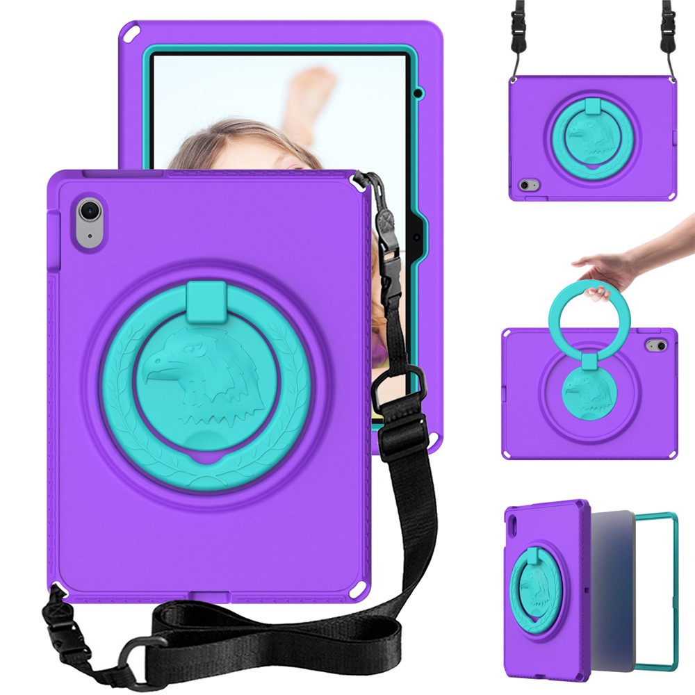 For iPad (2025) / 10.9 (2022) / Air 11 (2025) / (2024) Case Eagle Pattern Rotating Kickstand Tablet Cover with Shoulder Strap - Purple