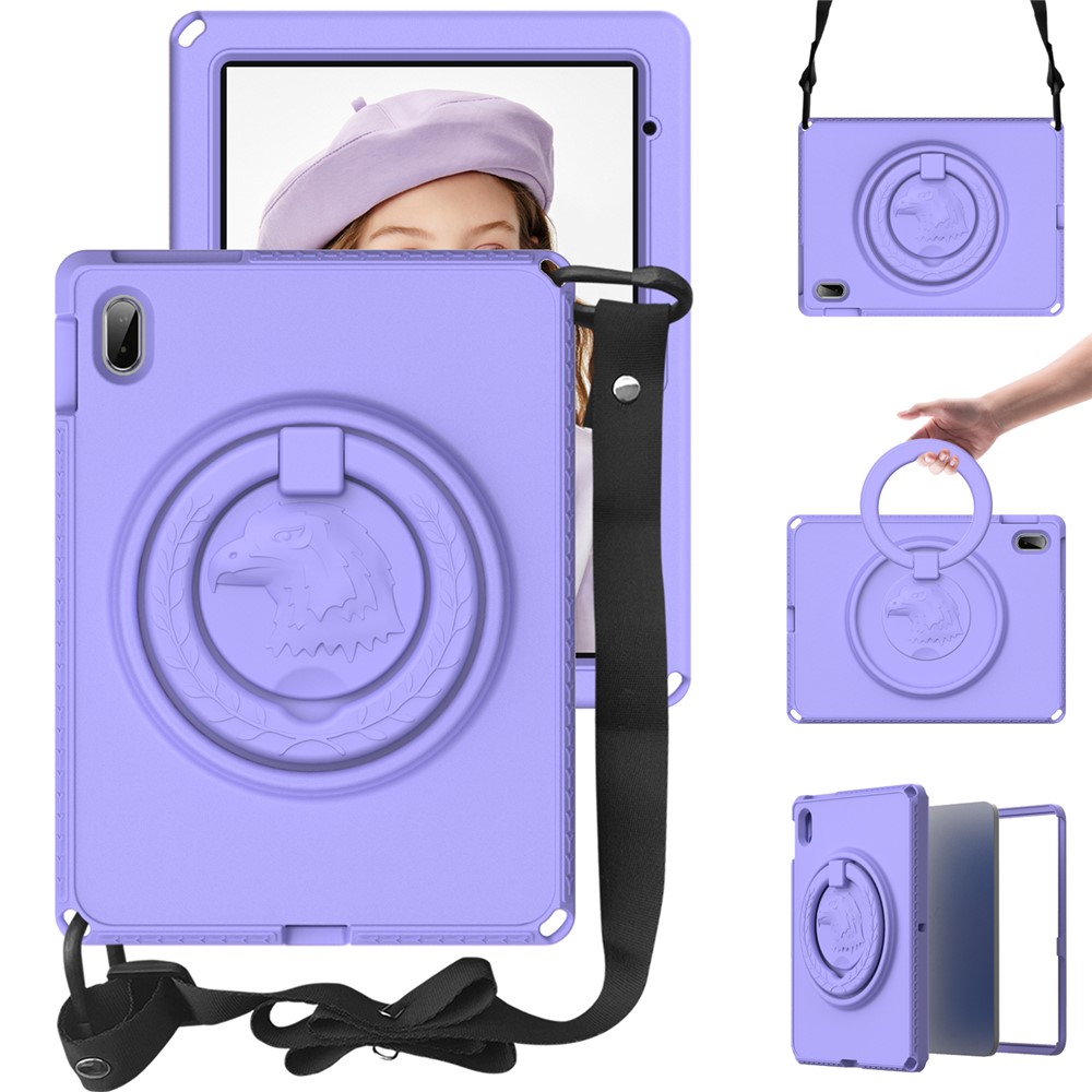 For iPad (2025) / 10.9 (2022) / Air 11 (2025) / (2024) Case Eagle Pattern Rotating Kickstand Tablet Cover with Shoulder Strap - Light Purple