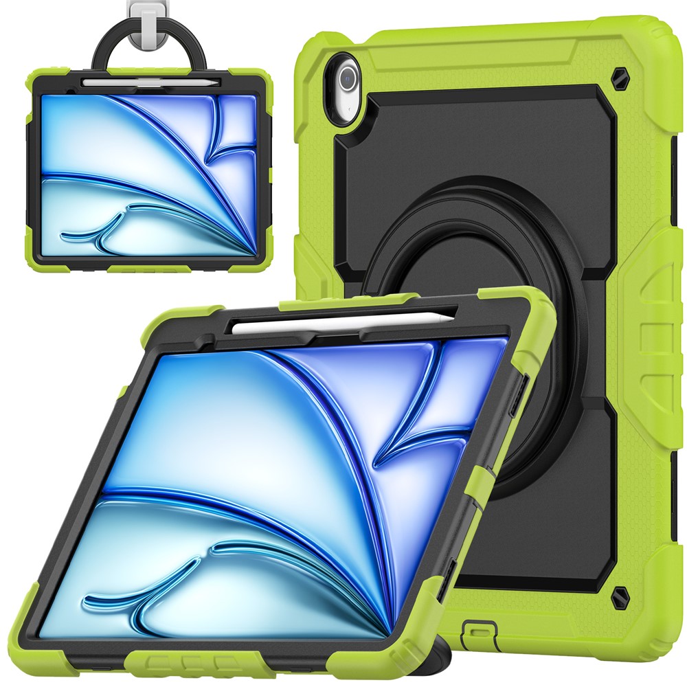 For iPad Air 13 (2025) / (2024) Case PC+Silicone Tablet Cover with Kickstand, Strap - Yellowgreen