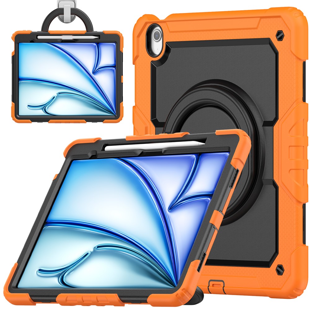 For iPad Air 13 (2025) / (2024) Case PC+Silicone Tablet Cover with Kickstand, Strap - Orange