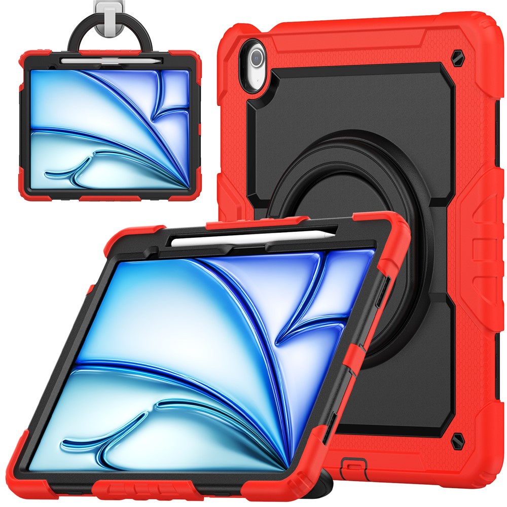 For iPad Air 13 (2025) / (2024) Case PC+Silicone Tablet Cover with Kickstand, Strap - Red