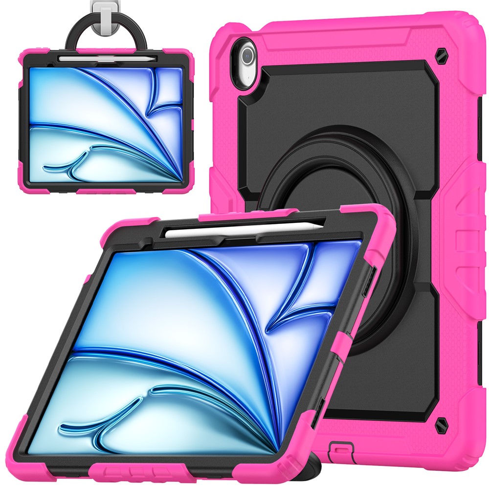 For iPad Air 13 (2025) / (2024) Case PC+Silicone Tablet Cover with Kickstand, Strap - Rose