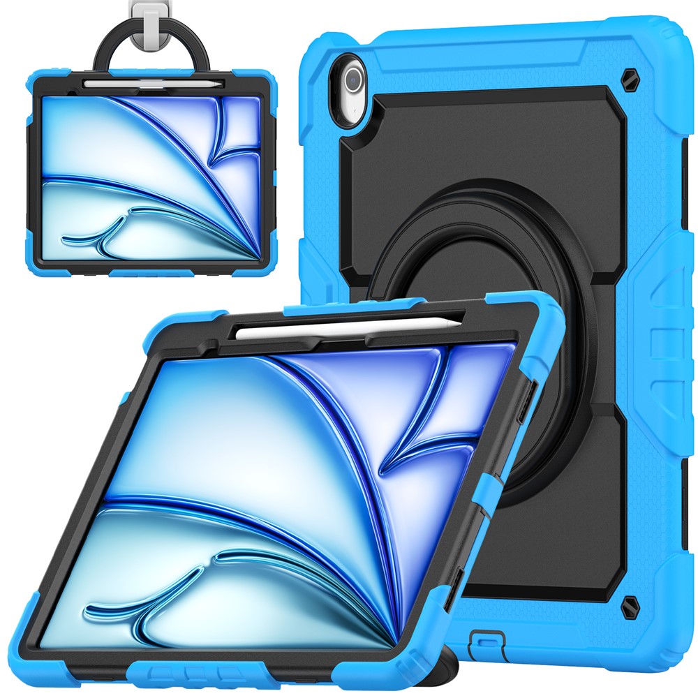 For iPad Air 13 (2025) / (2024) Case PC+Silicone Tablet Cover with Kickstand, Strap - Baby Blue
