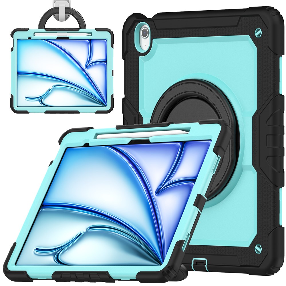 For iPad Air 13 (2025) / (2024) Case PC+Silicone Tablet Cover with Kickstand, Strap - Baby Blue / Black