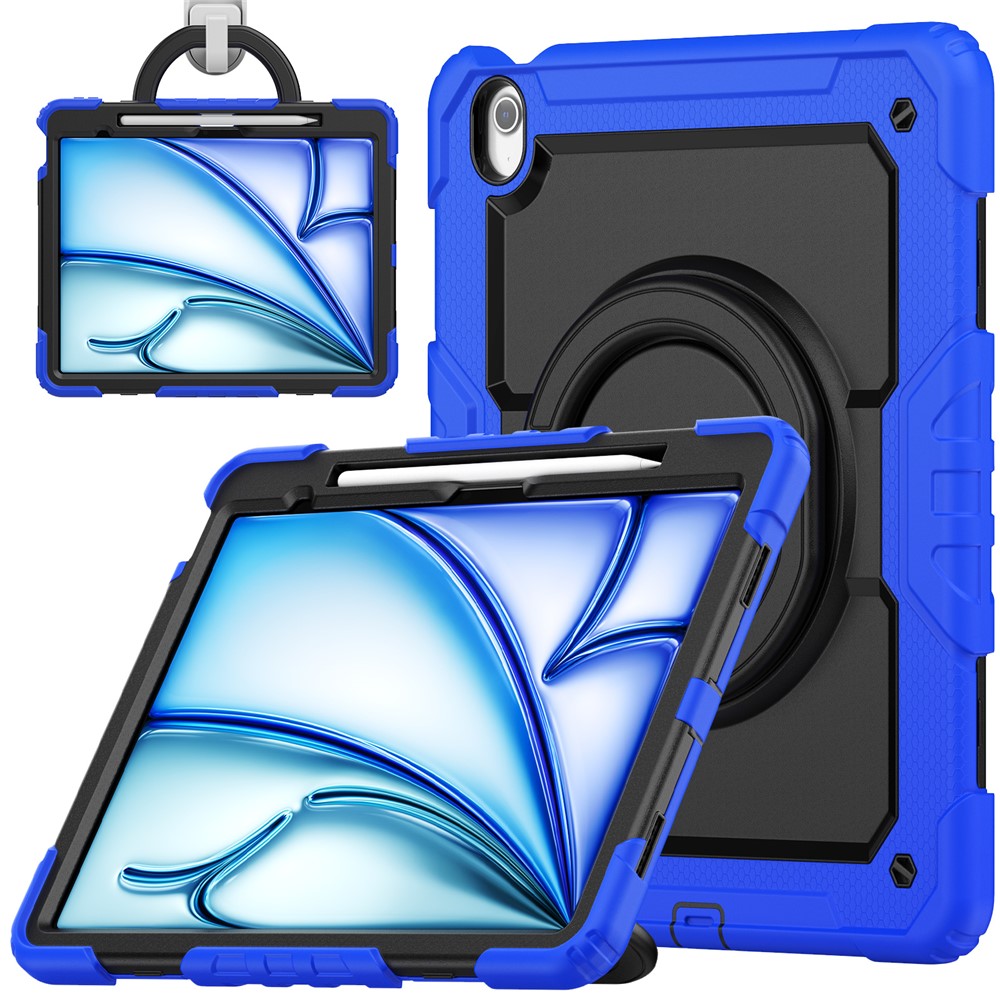 For iPad Air 13 (2025) / (2024) Case PC+Silicone Tablet Cover with Kickstand, Strap - Dark Blue