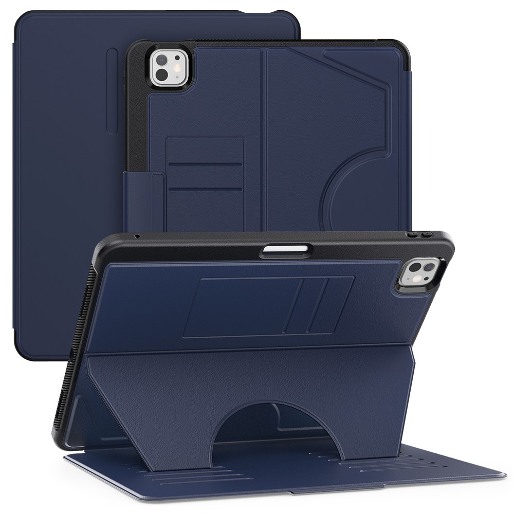 For iPad Pro 13 (2025) / 13 (2024) Shockproof Case PC+TPU+PU U-Shape Stand Tablet Cover with Card Slots - Navy Blue