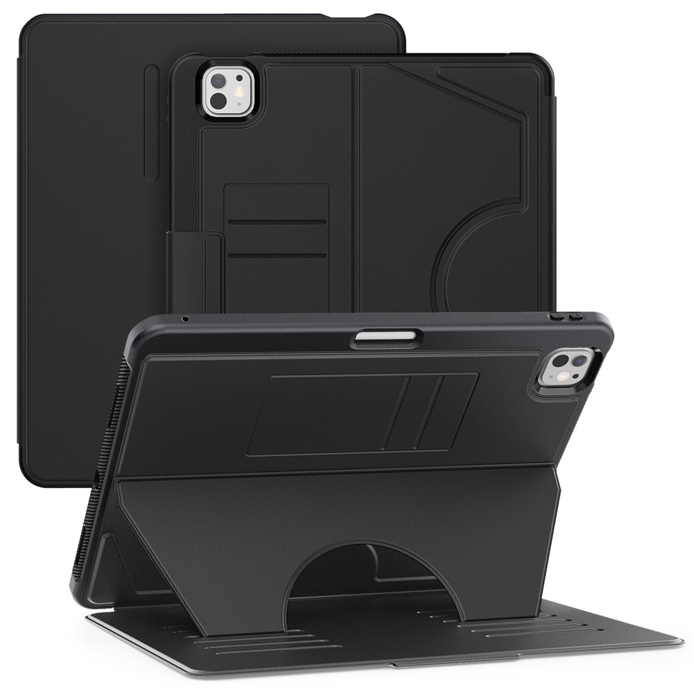 For iPad Pro 13 (2025) / 13 (2024) Shockproof Case PC+TPU+PU U-Shape Stand Tablet Cover with Card Slots - Black