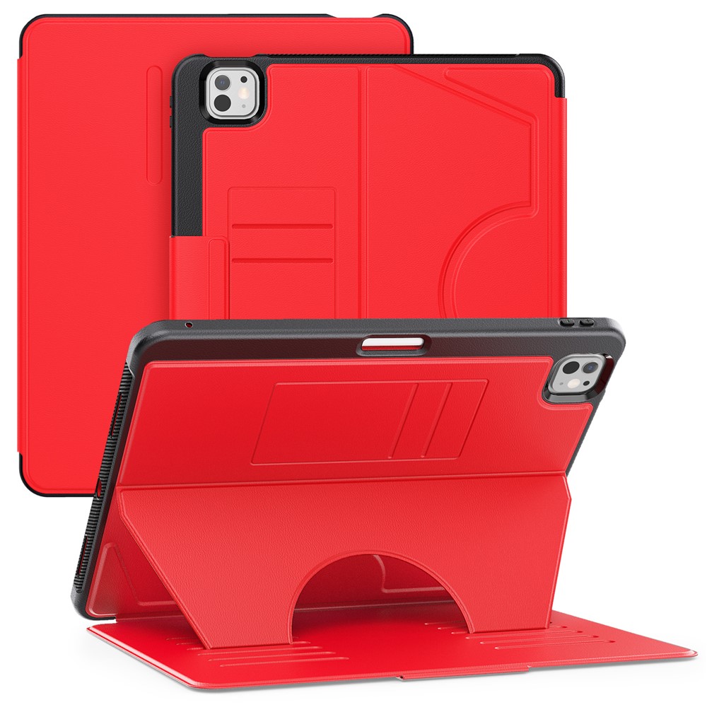 For iPad Pro 13 (2025) / 13 (2024) Shockproof Case PC+TPU+PU U-Shape Stand Tablet Cover with Card Slots - Red