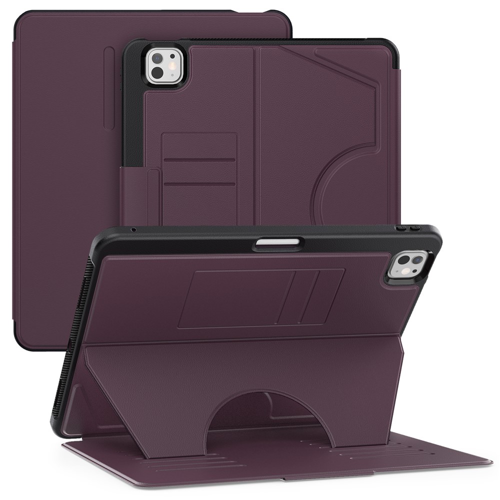 For iPad Pro 13 (2025) / 13 (2024) Shockproof Case PC+TPU+PU U-Shape Stand Tablet Cover with Card Slots - Purple